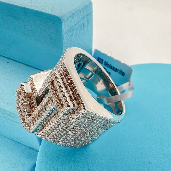 925 Sterling Sliver Moissanite Alphabet J Letter Ring, 3.43ctw VVS Stones Hip Ho - Picture 6 of 7